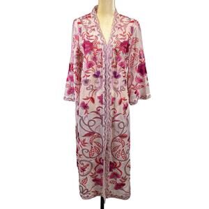 Soft Surroundings Palisade Topper Pink Floral Long Cardigan Embroidered Medium